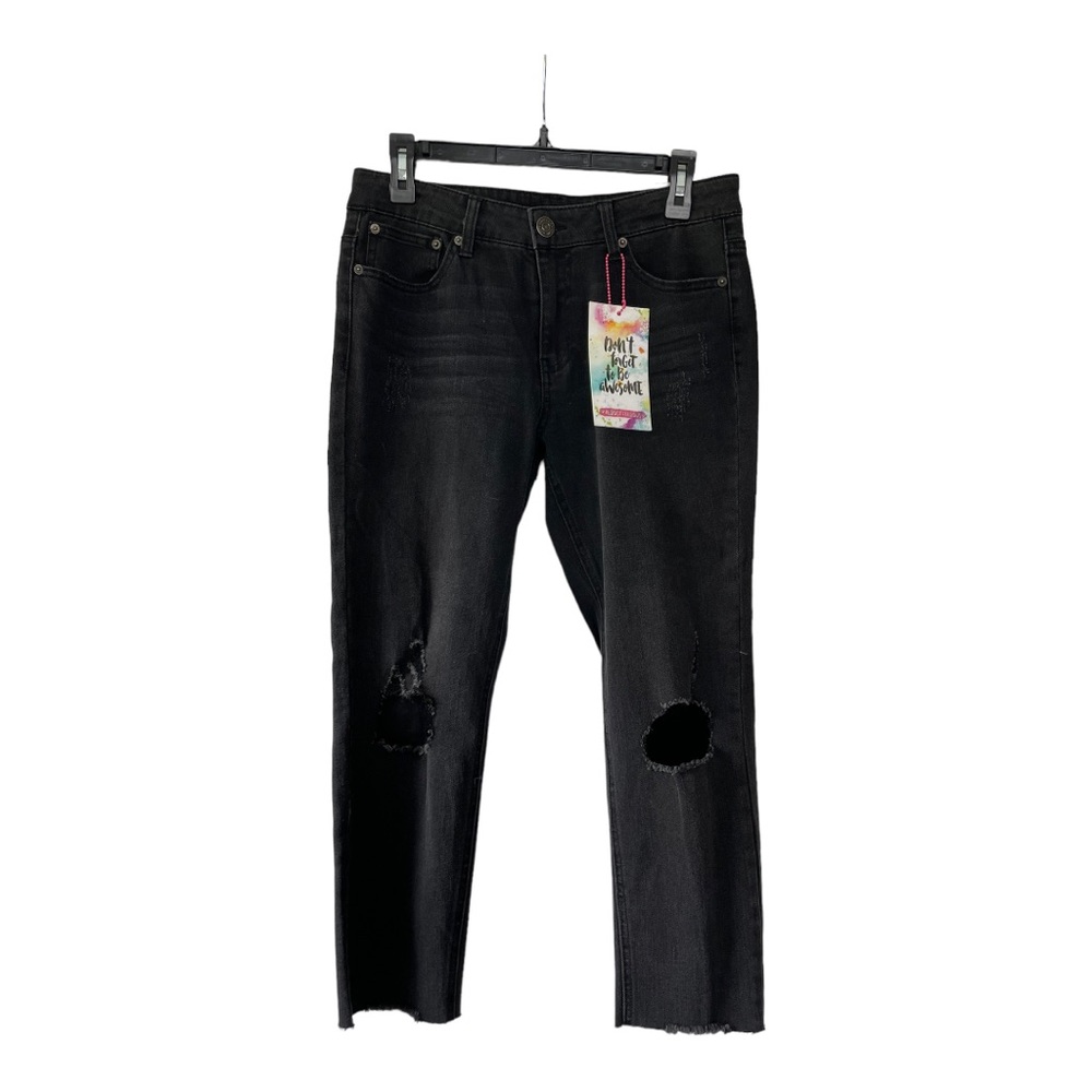 NWT Almost Famous black destroyed mid-rise crop jean